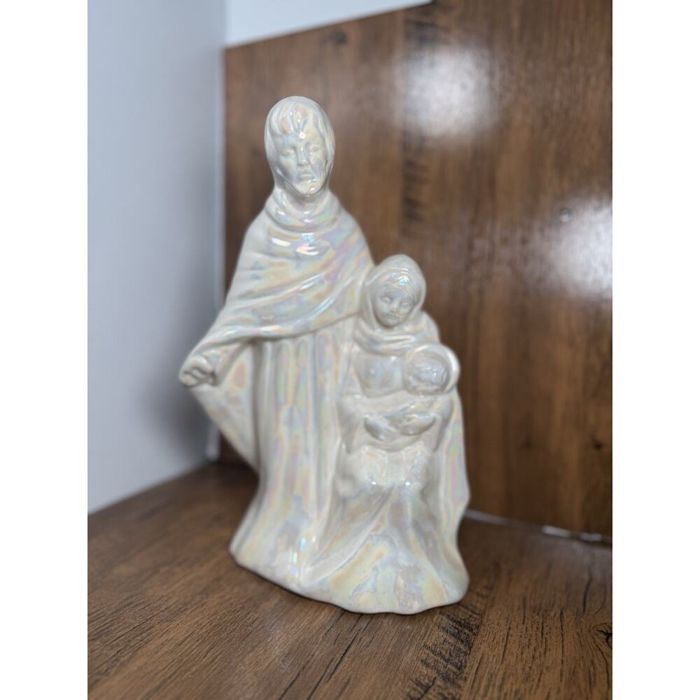 Vintage Mold Ceramic Holy Family Cream Iridescent Joseph Mary Baby Jesus